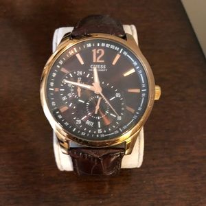 Men’s Gold / Brown Guess Watch - Leather Band